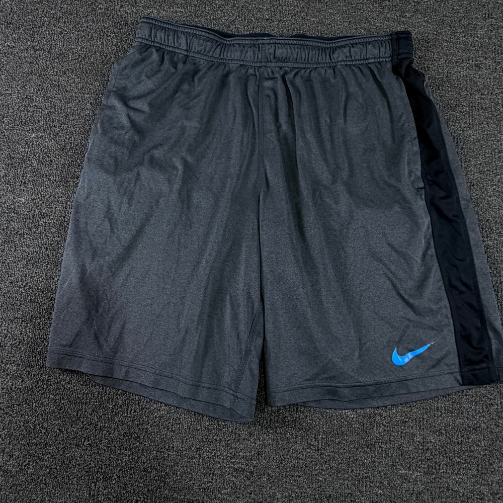 Nike Shorts Mens XL Dri-FIT Gray Blue Swoosh Side Stripe Athletic GOOD
